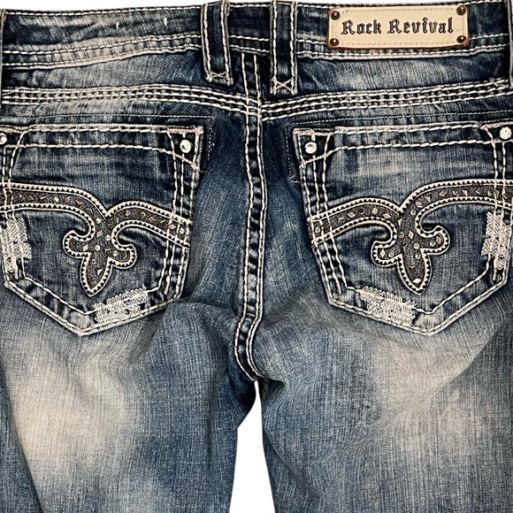 🎉HP! ❤️ Vintage Y2K Rock Revival Venus Sandblasted Bootcut Jeans Sz 32 - Picture 4 of 9